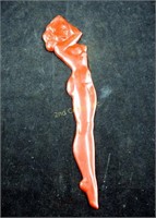 1950'a 11" Red Plastic Nude Lady Letter Opener