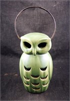 13" Green Heavy Ceramic Owl Candle Lantern