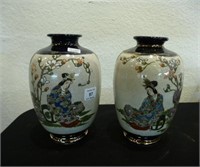 Pair of Satsuma style blue ground vases