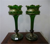 Pair of green Bohemian glass lustres