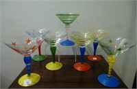 Eight hand painted martini glasses