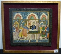 Framed Persian plaque of a reception scene