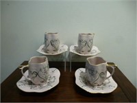 Four H&C Czech pink Art Nouveau cups and saucers