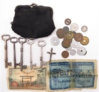 Vintage Tokens, Foreign Money, Skeleton Keys &..