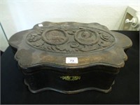 Antique carved wood marriage box