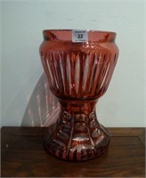 Cased cranberry glass cut to clear vase