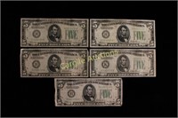 Five $5 Federal Reserve Notes