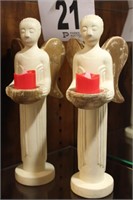 PAIR CERAMIC ANGELS 12 IN W/ ELECTRIC CANDLES
