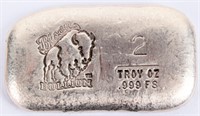 Coin 2 Troy Ounce .999 Silver Bison Bar