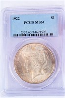 Coin 1922-P Peace Silver Dollar PCGS MS63