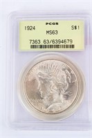 Coin 1924-P  Peace Silver Dollar PCGS MS63