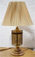 Vtg. Table Lamp w/ Smoke Glass Prisms & Wood Base