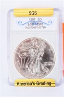 Coin 1997 Silver Eagle SGS MS70 .999 Fine