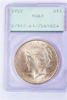 Coin 1922-P  Peace Silver Dollar PCGS MS63