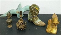 Box Of Assorted Brass And Pottery Boot