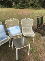 (3) Wrought Iron Chairs/Cushions, Small Table,