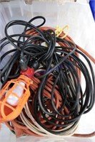 Tote Of Extension Cords And Trouble Light