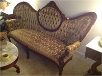 Mahogany Rose Carved Victorian Style Settee
