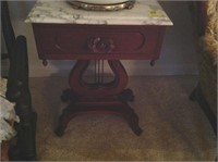 Mahognay Marble Top Harp Base End Tables