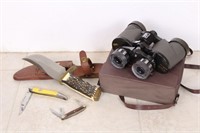 5.5" Schrade Hunting Knife, Binoculars, Kabar