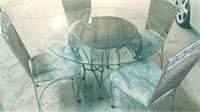 Wrought Iron Glass Top Table & 4 Chairs