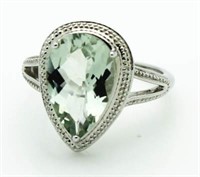 Genuine 4.81 ct Green Amethyst Pear Cut Solitaire
