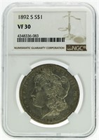 RARE 1892-S VF30 Morgan Silver Dollar