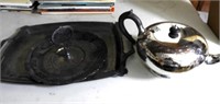 Silver plate Tea Pot, Platter & Serving Dish