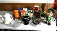 Old Tins, Ceramic Tea Set, Ashtray, Candy Dish etc