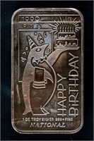 1990 National Mint Happy Birthday Silver Art Bar