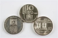 3 Israeli Lirot Silver Coins (1968, 1970, 1973)