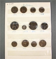 Twelve Assorted British 1862-1914 Bronze Coin