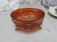 Beautiful Footed Carnival Glass Bowl, Rose Pattern
