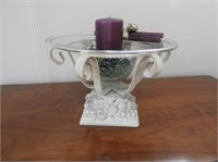 Decorative Metal Stand with Glass Bowl, 13" D