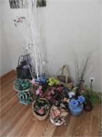 Faux Flowers with Vases, Wicker Baskets, etc