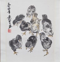 Huang Zhou 1925-1997 Watercolour on Paper Scroll