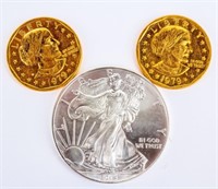 Coin 2014 American Silver Eagle & 2 Gold Plated $