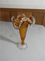 Rare Amber Chalet Glass Crystal Bud Vase, 10" T