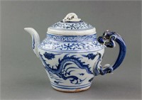 Chinese Yuan Style Blue and White Porcelain Teapot
