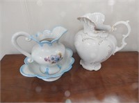Antique Washbowl Pitcher & Ceramic Washbowl Set