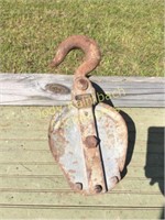 Large Industrial Cast Iron Pulley w/ hook