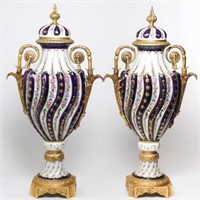 Sevres-Manner Ormolu-Mounted Porcelain Floor Vases