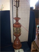 Heavy Wooden and brass electric lamp