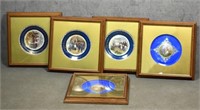Five Framed French Hand-Painted Porcelain Plates