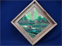 Rustic Framed Painting On Mirror.