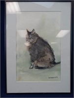 Cat Signed Watercolor