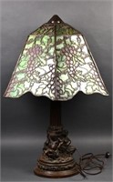 Green Slag Glass Handel Lamp