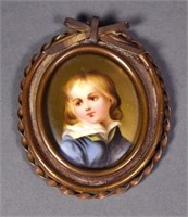 Antique Porcelain Miniature Portrait Young Man