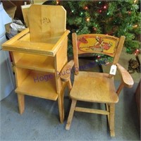 2 wood doll chairs