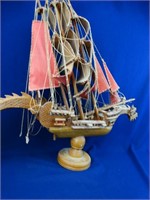 Vintage Model Wooden Sailboat with Dragon Motif